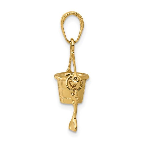 14k Yellow Gold 3D Small Beach Bucket with Shovel Pendant - Picture 2 of 6